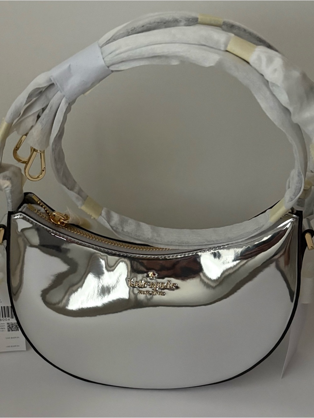 kate spade Silver Crescent Shoulder Bag with Gold Hardware